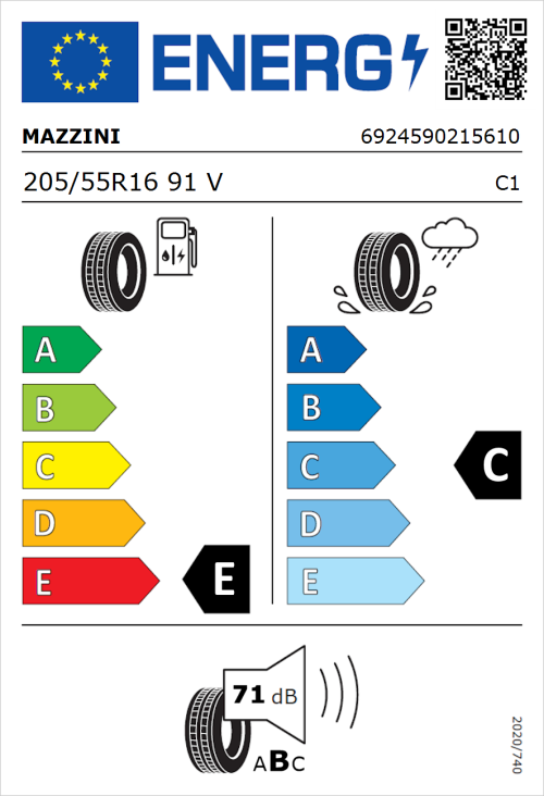 Tyre Label for Mazzini Supersport Chaser 205/55R16 91V
